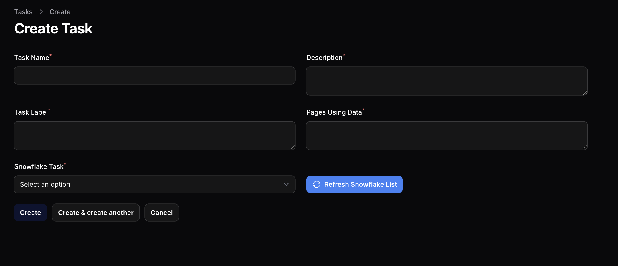Create Task form with all fields