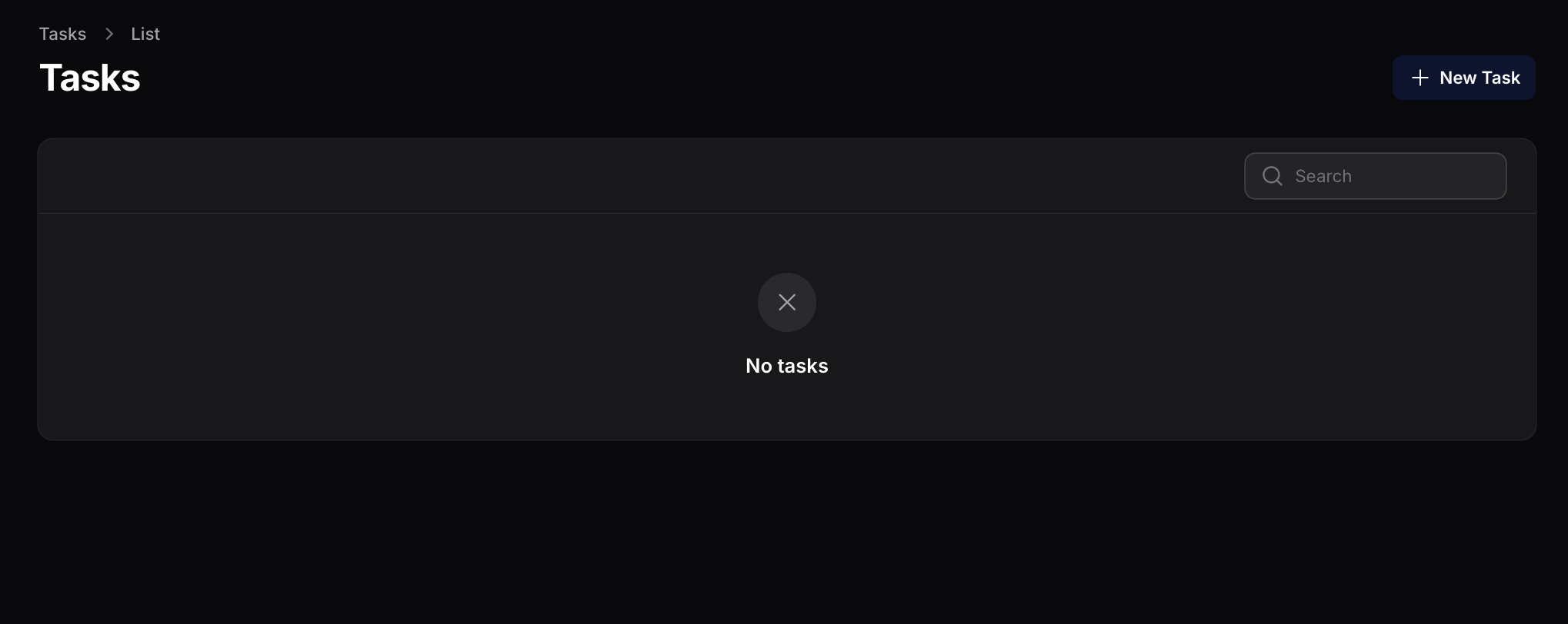 Tasks list page with New Task button