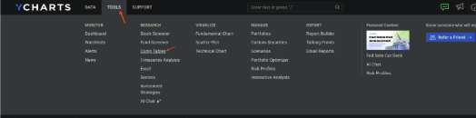 YCharts Tools Menu